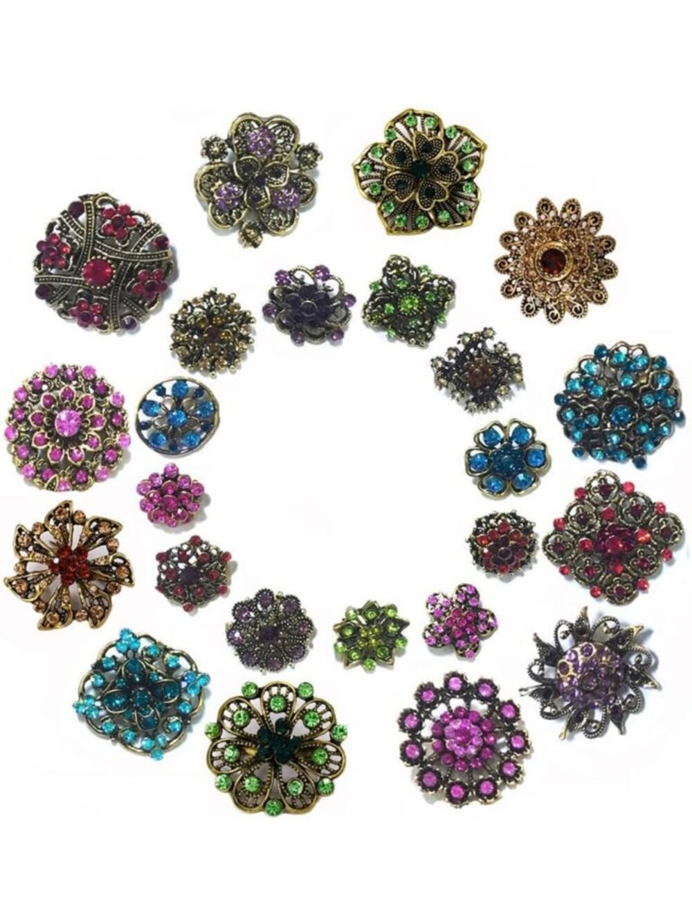 24pcs Rhinestone Crystal Flower Brooch Set - Sparkling Pins for Fashion & Gifts